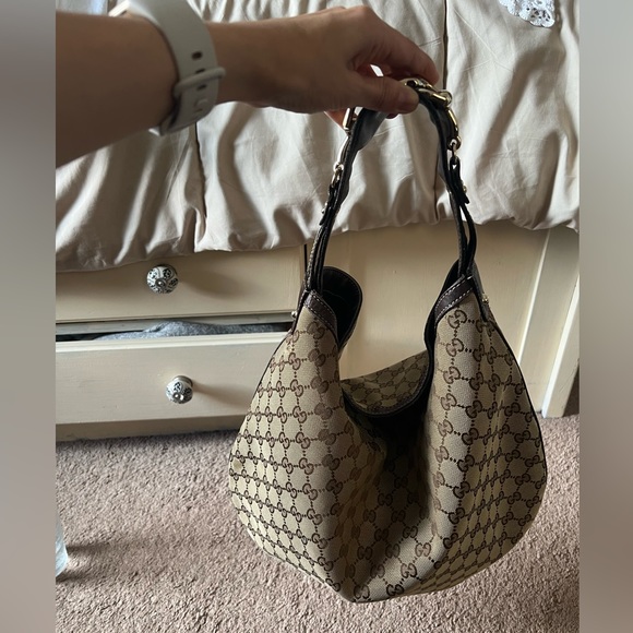 Authentic GG Canvas Horsebit Catena Hobo Bag Beige/Brown Leather 170014 - Picture 8 of 11